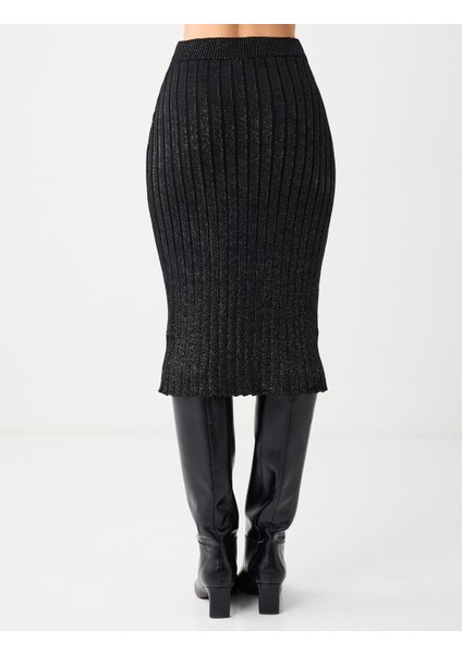 Siyah Normal Bel Pamuklu Midi Triko Etek