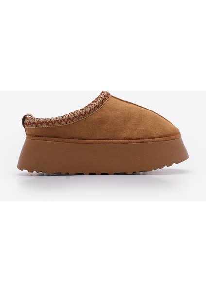 Kadın İçi Kürklü Kalın Taban Önü Kapalı Günlük Kışlık Terlik Furenta Taba Süet modelleri