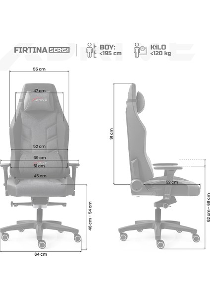 Fırtına Profesyonel Oyuncu Koltuğu Kumaş Gri/siyah fırsatları