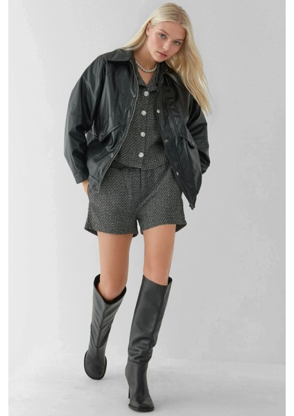 Kadın Tweed Şort Siyah