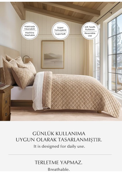 Kapitone Kadife Yatak Örtüsü Seti Çift Kişilik Supersoft 3 Parça Yumuşak Elyaf Dolgulu Çeyizlik modelleri