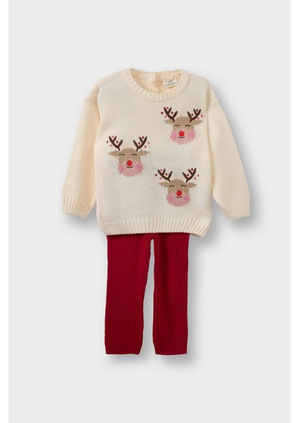 Kız Bebek Yılbaşı Temalı 2'li Takım Triko Kazak Alt F2679A525WN
