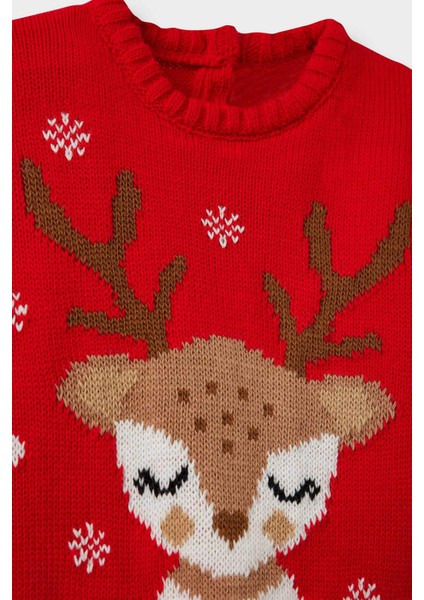 Kız Bebek Yılbaşı Temalı Regular Fit Bisiklet Yaka Yeni Yıl Baskılı Kazak F2591A525WN fiyatları