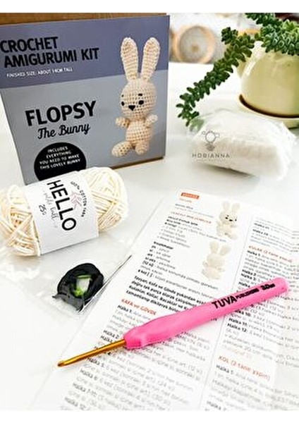 Hello Tığ Işi Amigurumi Kiti - Tavşan Flopsy 14 cm Yükseklikte %100 Pamuk İpliği ile modelleri