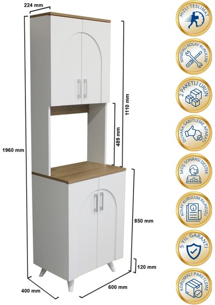 Kalira 2 Kapaklı Mutfak Dolabı Beyaz - Sepet