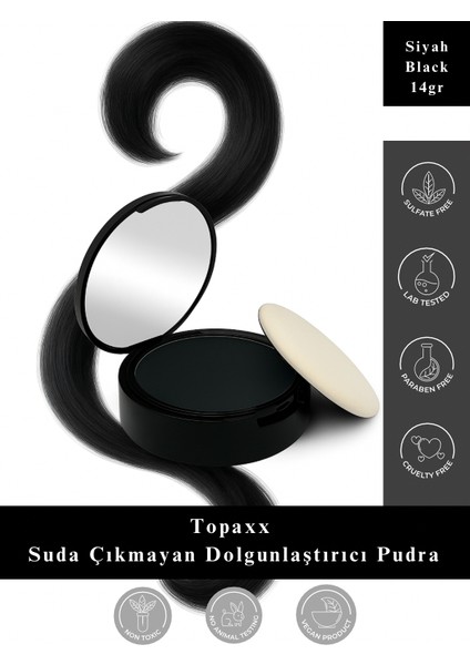 Siyah/Black Suda Çıkmayan Saç Sakal Dolgunlaştırıcı Topik Pudra 14 gr