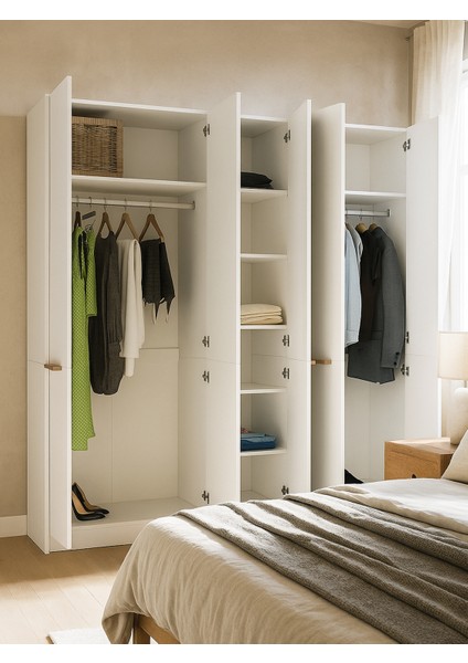 Cosmos 5 Kapaklı Aynalı Gardırop 206 cm – Geniş Iç Hacimli, Modern Beyaz Dolap