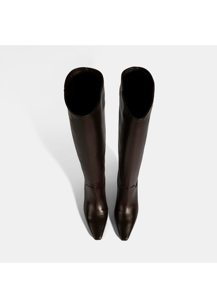 Kadın Kahve Topuklu Deri Çizme