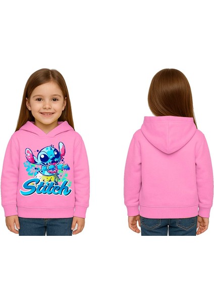 Unisex Stitch Baskılı Çocuk Swaetshirt Baskılı Kapüşonlu 3 Iplik Şardonlu