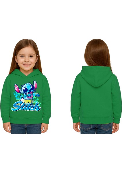 Unisex Stitch Baskılı Çocuk Swaetshirt Baskılı Kapüşonlu 3 Iplik Şardonlu
