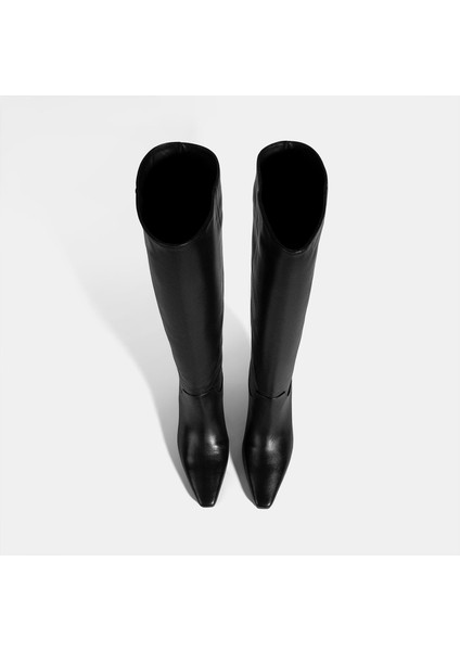 Kadın Siyah Topuklu Deri Çizme