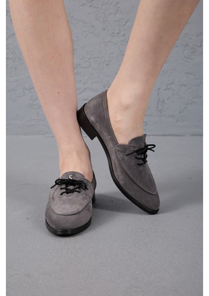 Istanbul Serisi Kadın Füme Süet Hakiki Deri Babet Ayakkabı