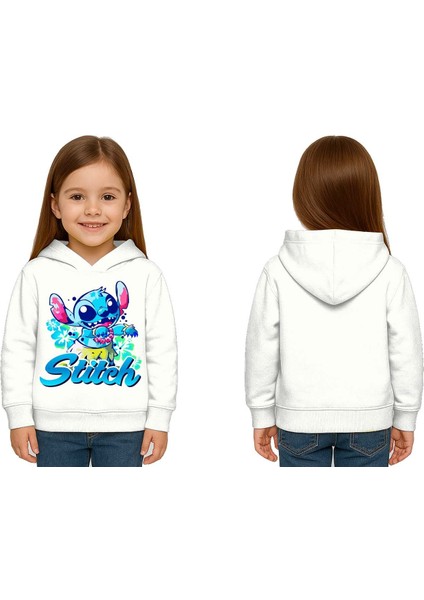 Unisex Stitch Baskılı Çocuk Swaetshirt Baskılı Kapüşonlu 3 Iplik Şardonlu