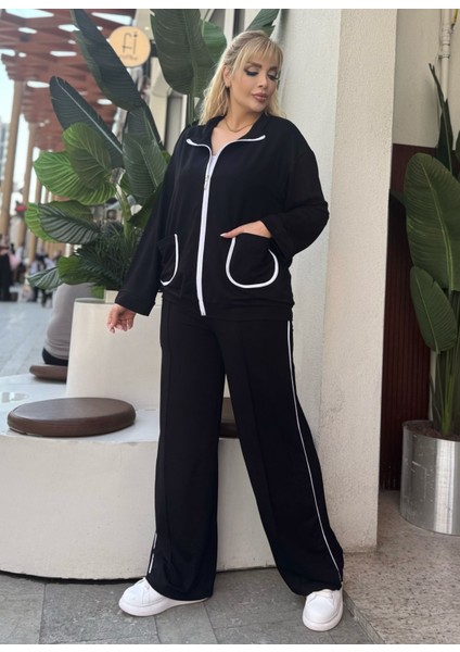 Kadın Büyük Beden Beyaz Biye Detay Likralı Kristal Iki Iplik Takım