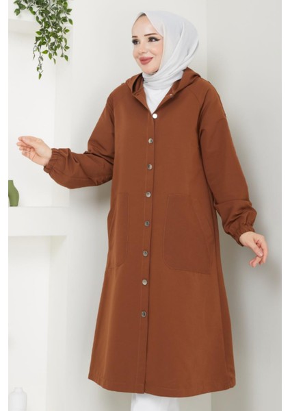 Torino Kumaş Düğmeli Kapüşonlu Trenç- Kahverengi fiyatları