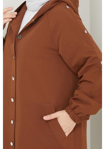 Torino Kumaş Düğmeli Kapüşonlu Trenç- Kahverengi modelleri