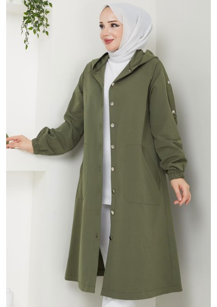 Torino Kumaş Düğmeli Kapüşonlu Trenç- Haki fiyatları