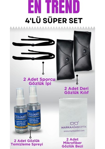 Süper 4lü Set- Gözlük İpi, Gözlük Kılıfı, Temizleme Sprey, Microfiber Bez