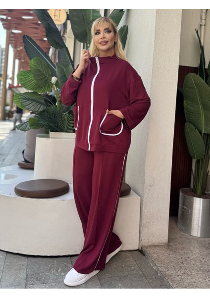 Kadın Büyük Beden Beyaz Biye Detay Likralı Kristal Iki Iplik Takım