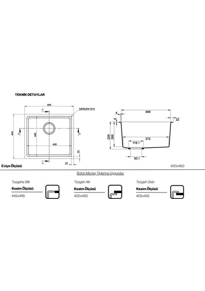 Steep 45X40 Gri Granit Mutfak Eviyesi fiyatları