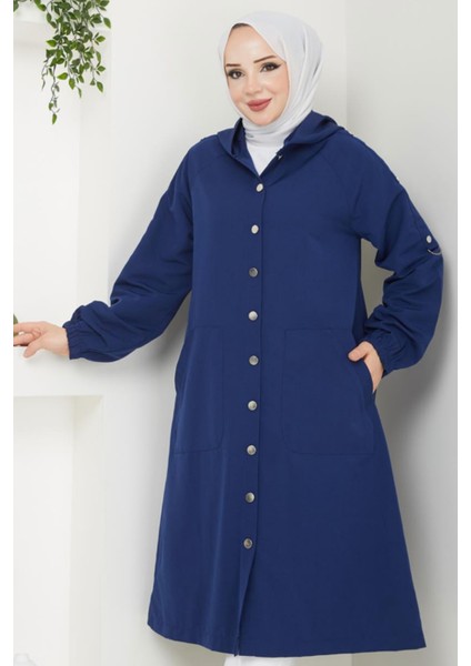 Torino Kumaş Düğmeli Kapüşonlu Trenç- Lacivert fiyatları