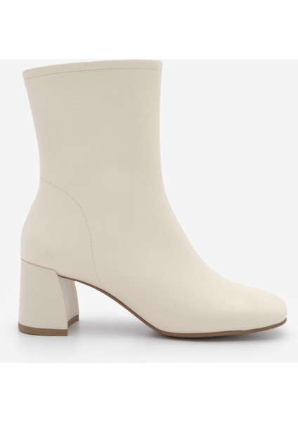 Kadın Küt Burun Fermuarlı Topuklu Bot Nonas Ekru modelleri