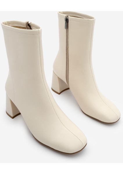 Kadın Küt Burun Fermuarlı Topuklu Bot Nonas Ekru indirimleri