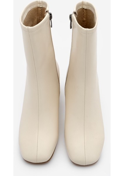 Kadın Küt Burun Fermuarlı Topuklu Bot Nonas Ekru