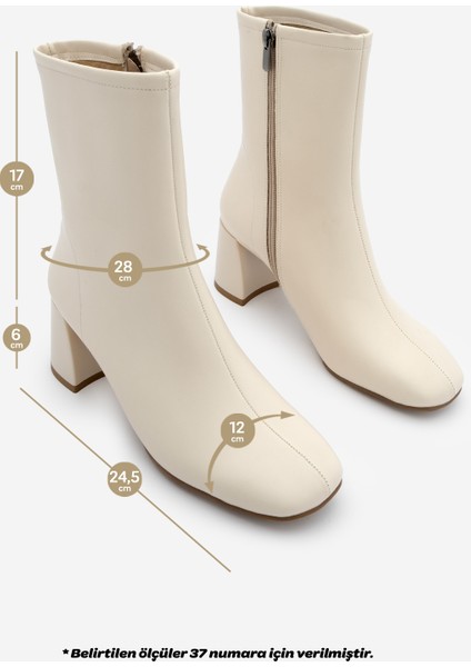 Kadın Küt Burun Fermuarlı Topuklu Bot Nonas Ekru