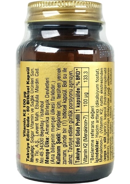 Vitamin K2 100 Mcg 50 Kapsül fiyatları