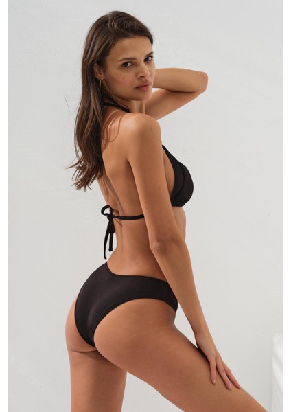 Tül Detaylı Üçgen Bikini Siyah 231210