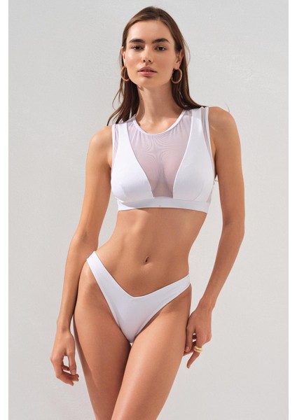 Tül Detaylı Bustier Bikini Beyaz 231211 fırsatları