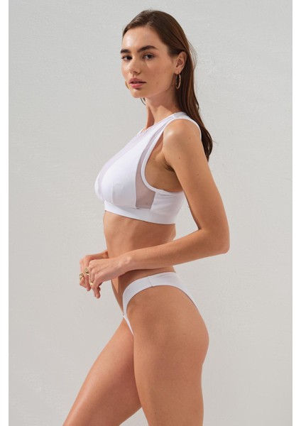 Tül Detaylı Bustier Bikini Beyaz 231211