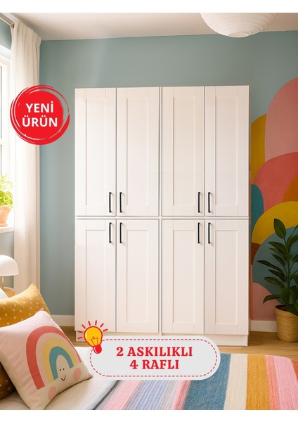 Arden 4 Kapaklı Gardırop - 182 cm Y, 122 cm G - Genç Odası ve Yatak Odası Gardırop