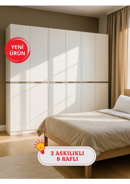 Lias 6 Kapaklı Gardırop - 182 cm Y, 184 cm G - Genç Odası ve Yatak Odası Gardırop