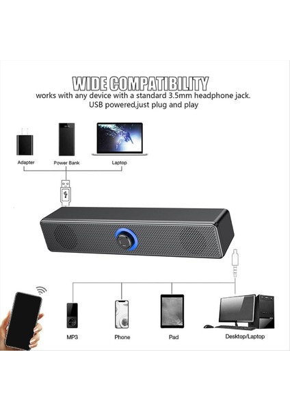 Düğme Hacmi Kontrolü ve 3 5mm Aux Girişine Sahip Bluetooth Bilgisayar Hoparlörleri Pc Dizüstü Bilgisayar Için Taşınabilir Ses Çubuğu Hoparlör (Yurt Dışından) fırsatları