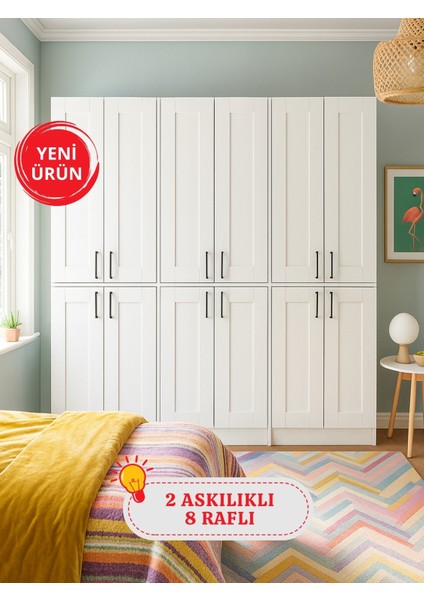 Arden 6 Kapaklı Gardırop - 182 cm Y, 184 cm G - Genç Odası ve Yatak Odası Gardırop