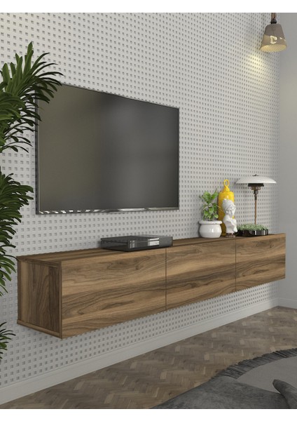 Cercei Tv Ünitesi Modern Tasarım, Geniş Ekran Uyumlu, Raflı ve Geniş Alanlı Tv Sehpası 180 cm Ceviz