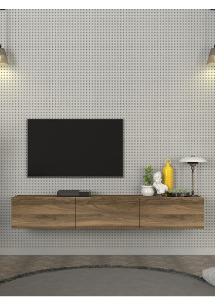 Cercei Tv Ünitesi Modern Tasarım, Geniş Ekran Uyumlu, Raflı ve Geniş Alanlı Tv Sehpası 180 cm Ceviz