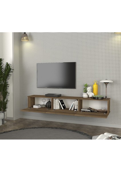 Cercei Tv Ünitesi Modern Tasarım, Geniş Ekran Uyumlu, Raflı ve Geniş Alanlı Tv Sehpası 180 cm Ceviz