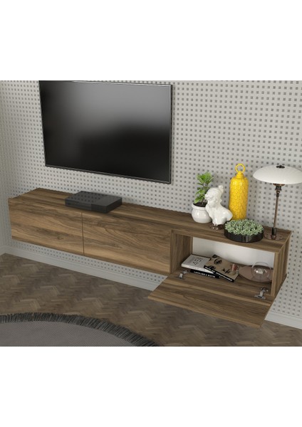 Cercei Tv Ünitesi Modern Tasarım, Geniş Ekran Uyumlu, Raflı ve Geniş Alanlı Tv Sehpası 180 cm Ceviz