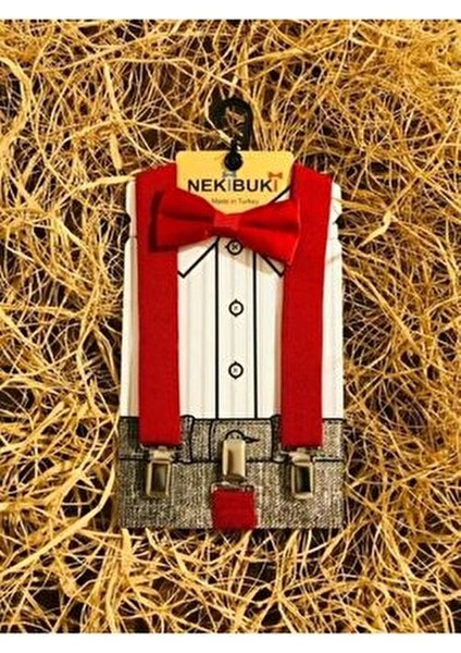 Kırmızı Pantolon Askısı & Papyon Seti Erkek Çocuklar İçin Şık Tasarım fiyatları