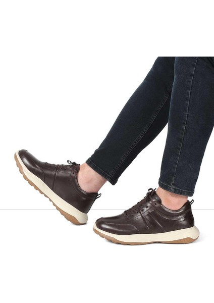 Erkek Kahverengi Bağcıklı Kalın Tabanlı Deri Sneaker fiyatları