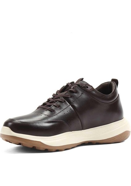 Erkek Kahverengi Bağcıklı Kalın Tabanlı Deri Sneaker fırsatları