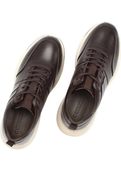 Erkek Kahverengi Bağcıklı Kalın Tabanlı Deri Sneaker