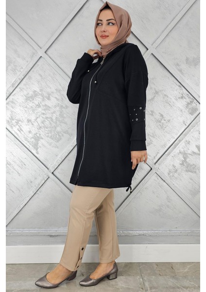 Kadın Taş Detaylı Kapüşonlu Tesettür Giy Çık