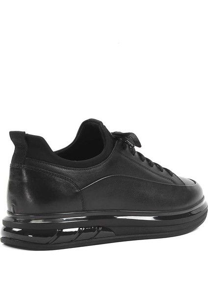 Erkek Siyah Bağcıklı Kalın Tabanlı Deri Sneaker indirimleri