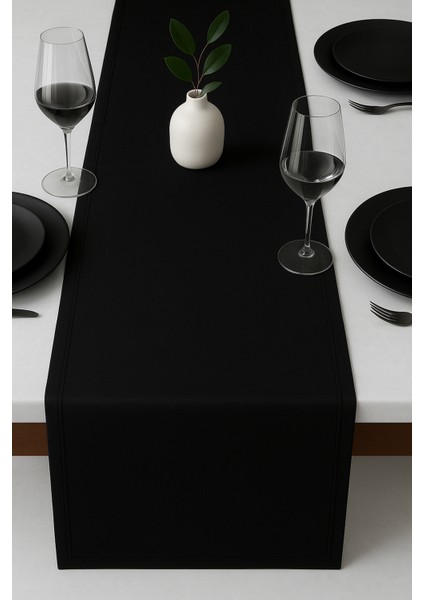 De'vor Kadife Görünümlü Siyah Masa Runnerı