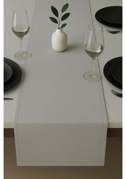 De'vor Kadife Görünümlü Taş Rengi Masa Runnerı