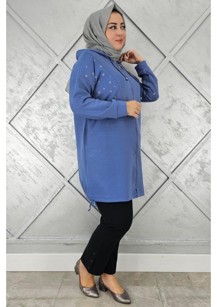 Kadın Taş Detaylı Kapüşonlu Tesettür Giy Çık